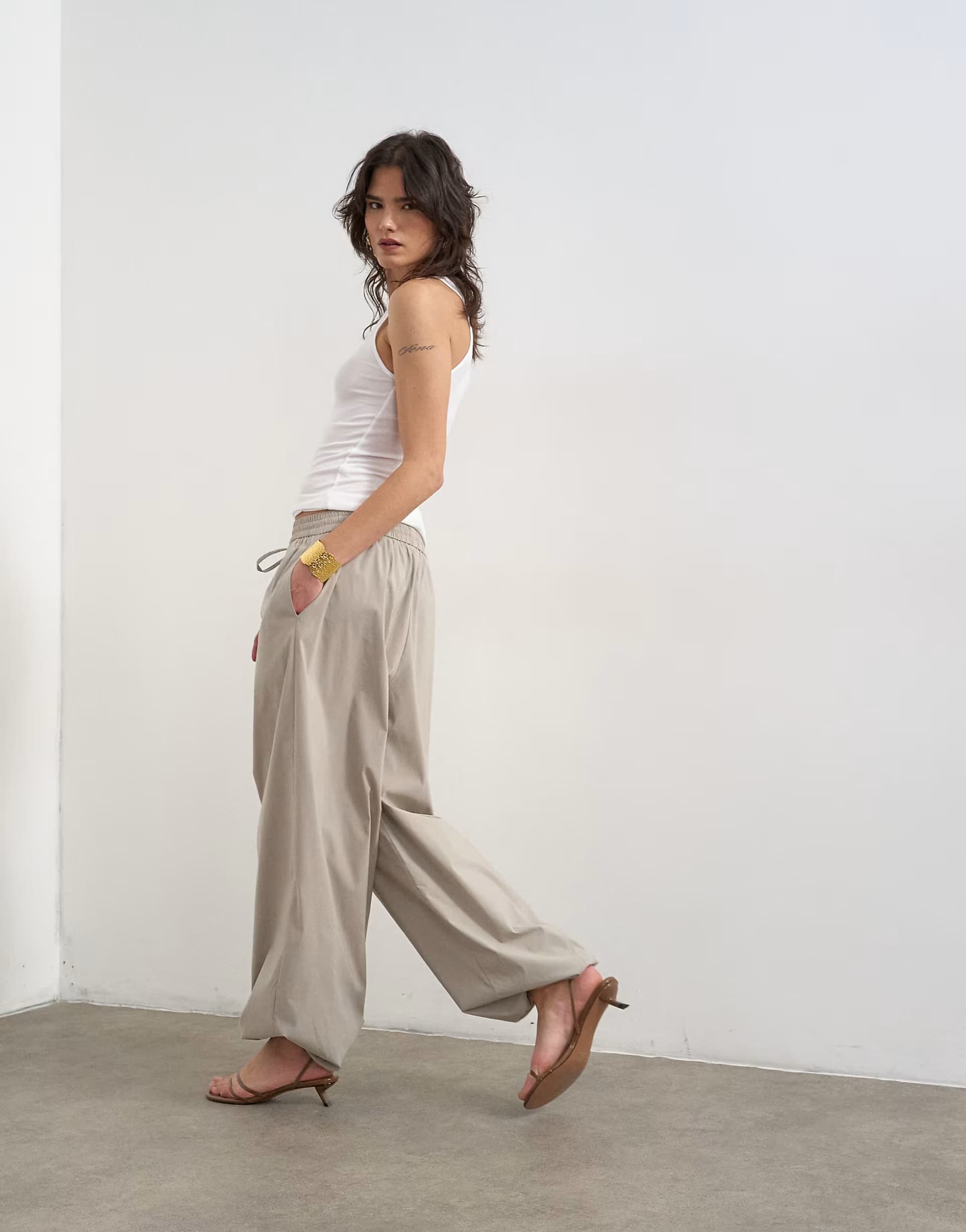 ASOS Topshop drawcord tech fabric balloon trousers in slate