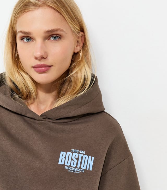 New Look Women's Dark Brown Boston Logo Hoodie New Look - 2