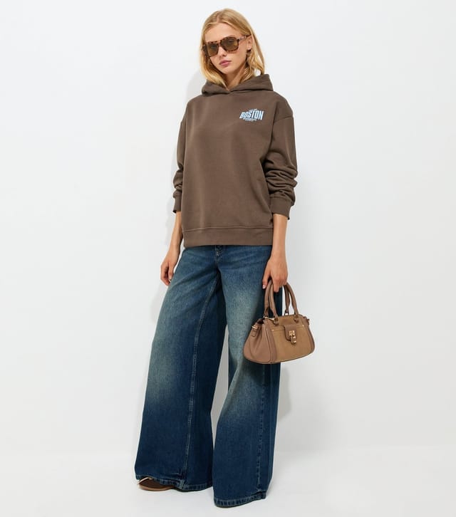 New Look Women's Dark Brown Boston Logo Hoodie New Look - 3