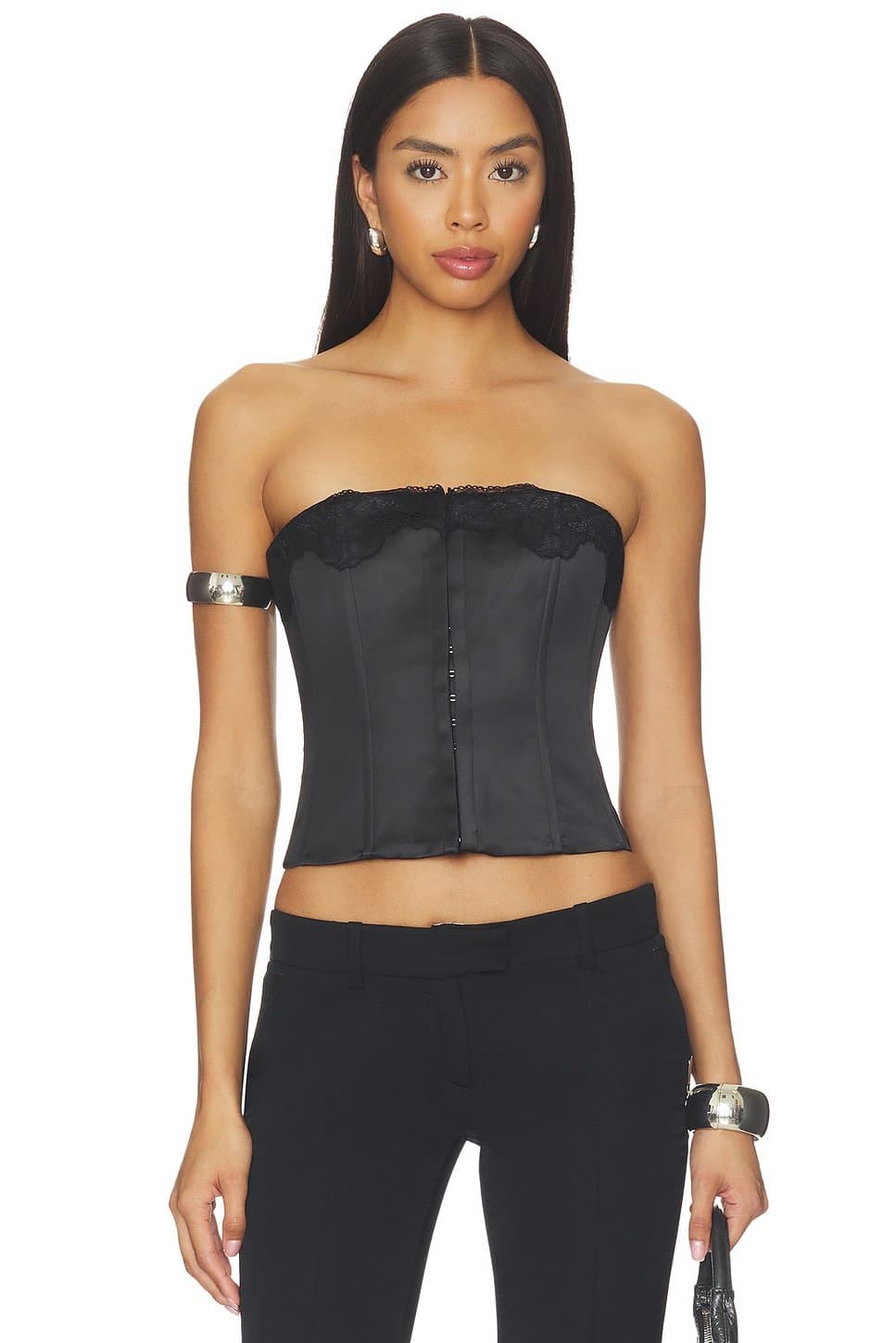 revolve Revolve Jean Lace Trim Satin Corset in Black