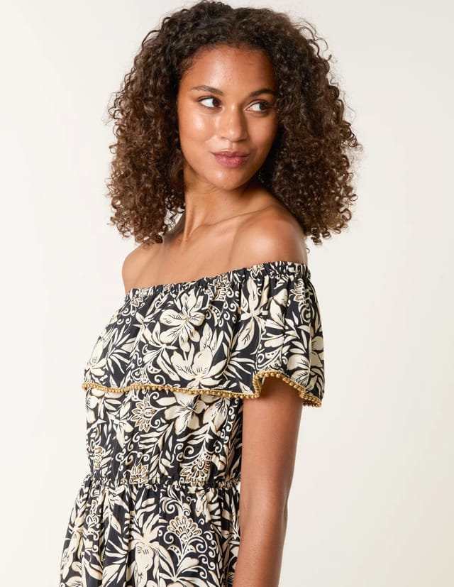 Blue Vanilla Gold Beaded Bardot Midi Dress - 2
