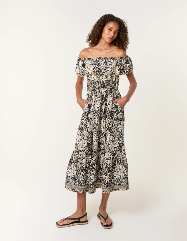 Blue Vanilla Gold Beaded Bardot Midi Dress - 3