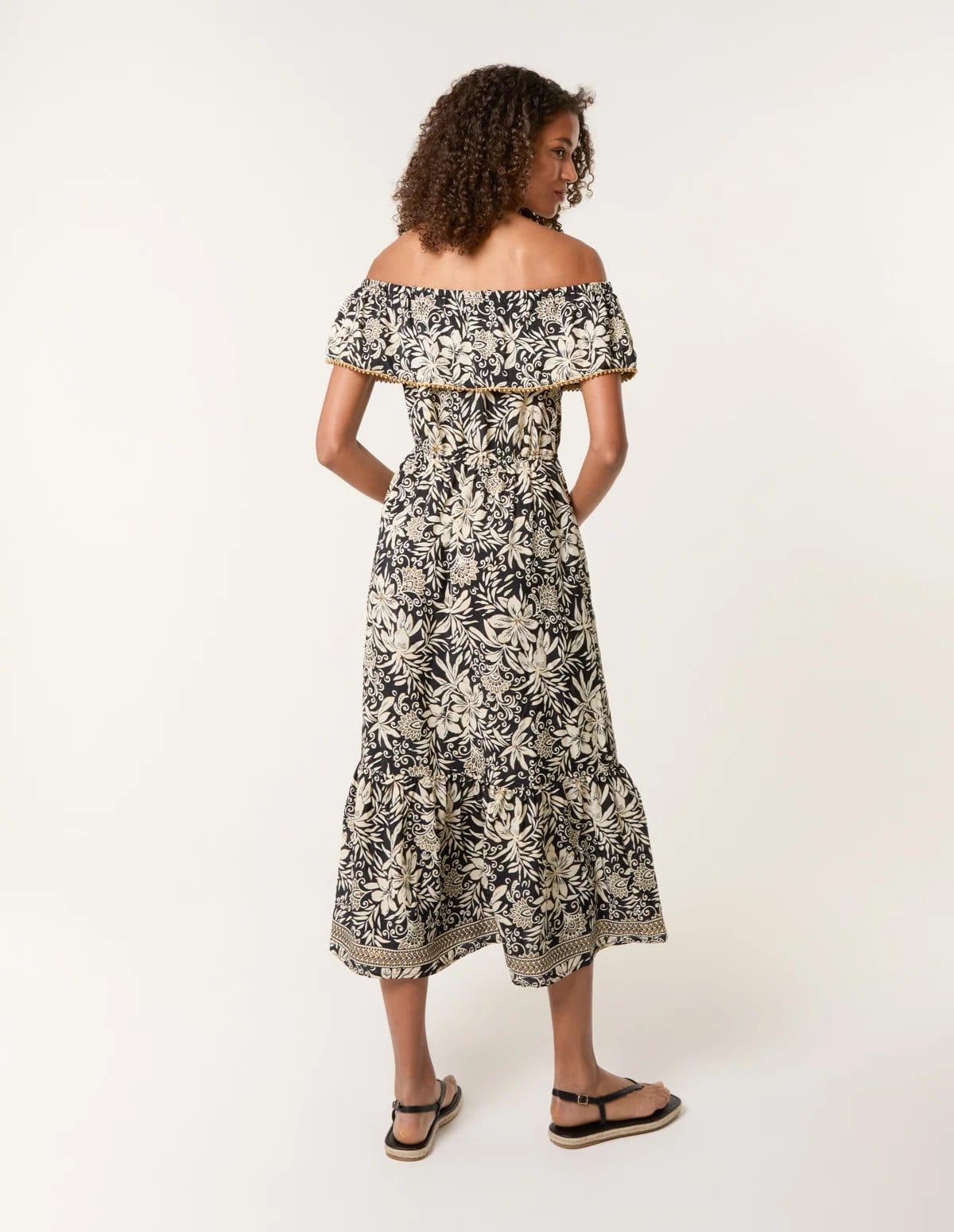 Blue Vanilla Gold Beaded Bardot Midi Dress - 4