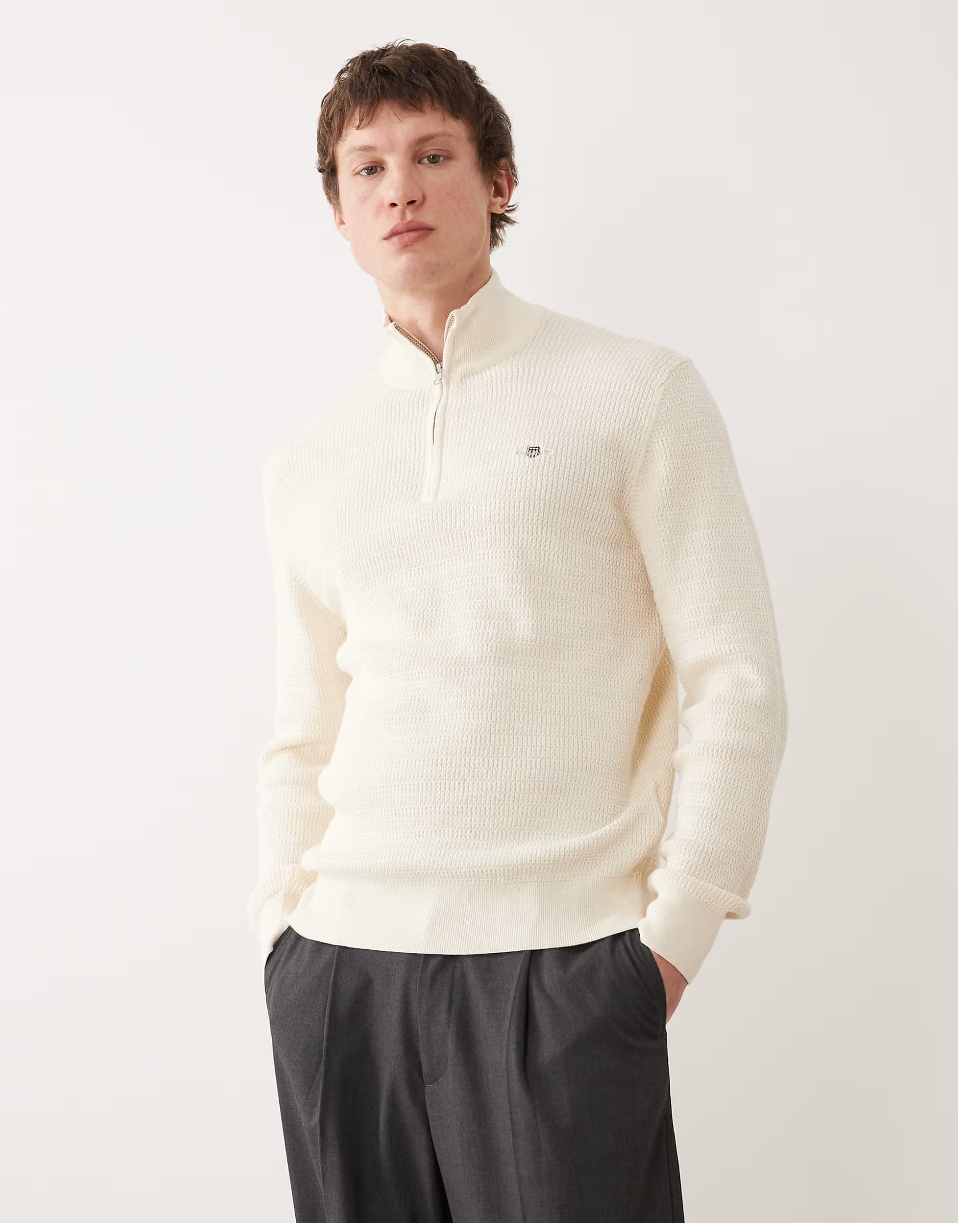 ASOS GANT 1/4 zip textured jumper in cream