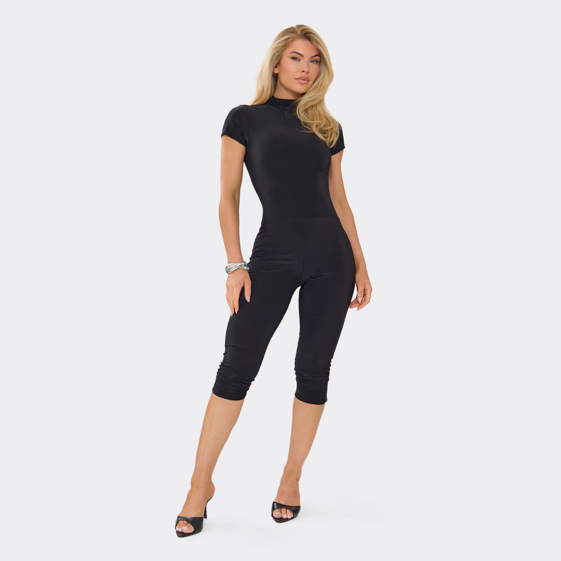 EGO Short Sleeve Capri Jumpsuit In Black., Women's Size UK 6