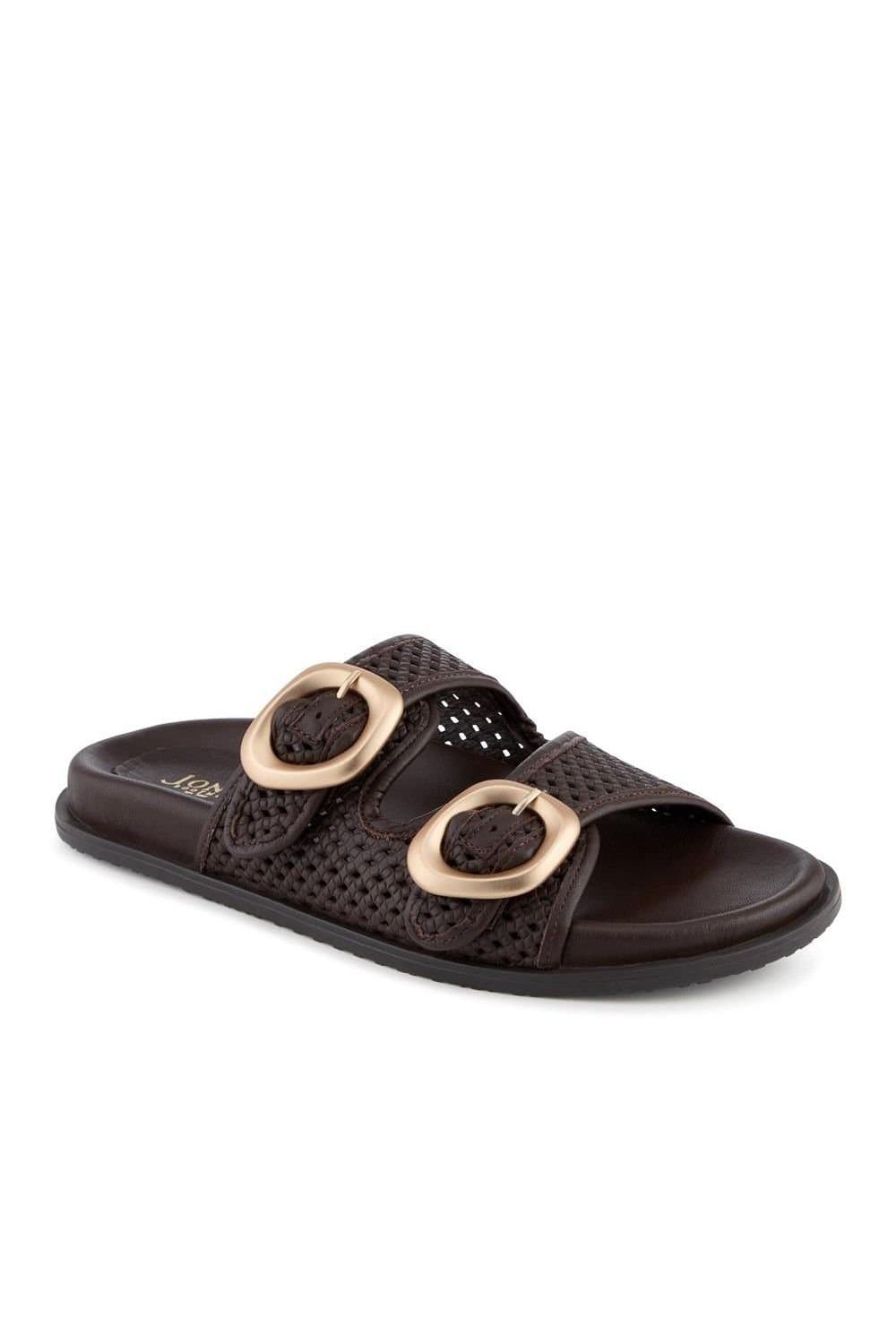 Jones Bootmaker Jones Bootmaker Women's Gisela Leather Dual Buckle Sandals in Brown