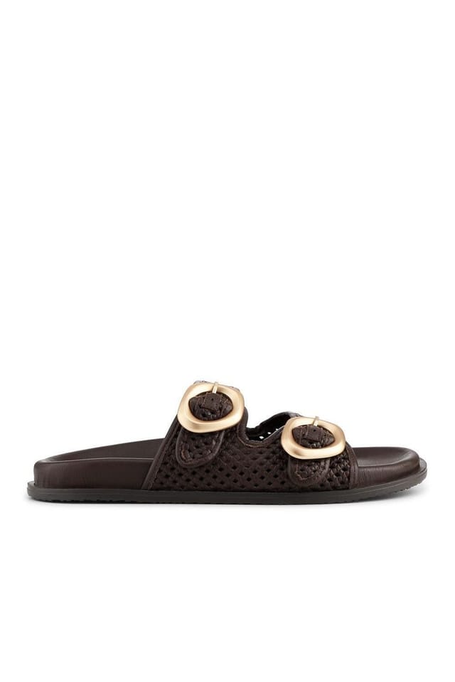 Jones Bootmaker Jones Bootmaker Women's Gisela Leather Dual Buckle Sandals in Brown - 2