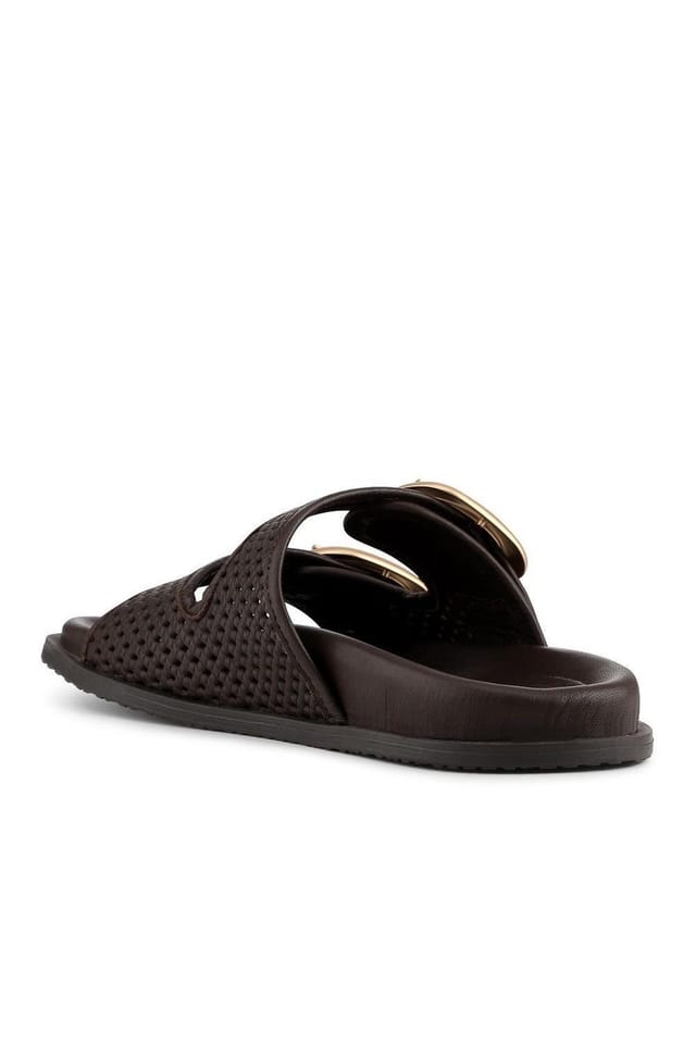 Jones Bootmaker Jones Bootmaker Women's Gisela Leather Dual Buckle Sandals in Brown - 3