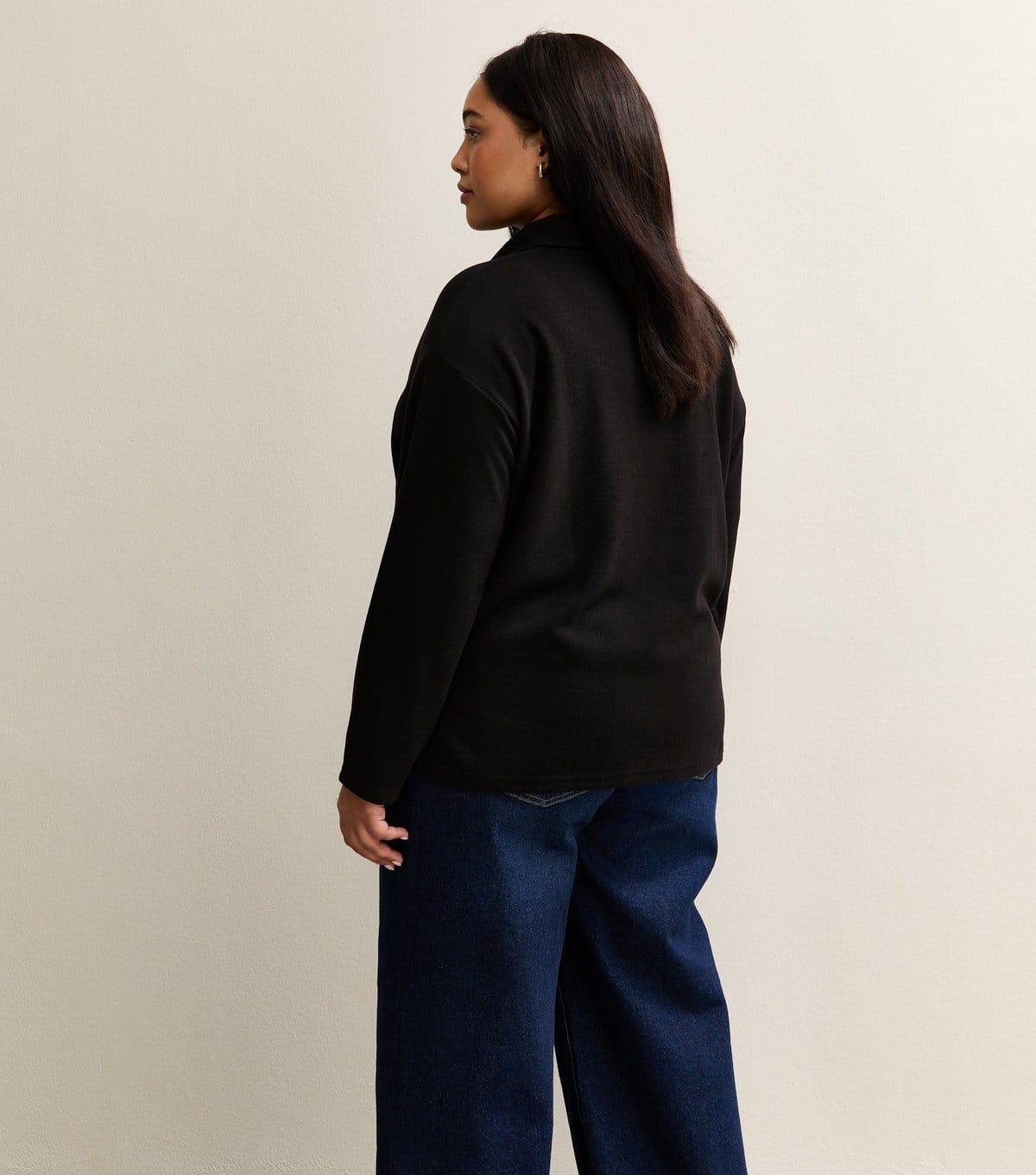 New Look Women's Plus Size Black Ribbed Long Sleeve Polo Top Curves New Look - 4