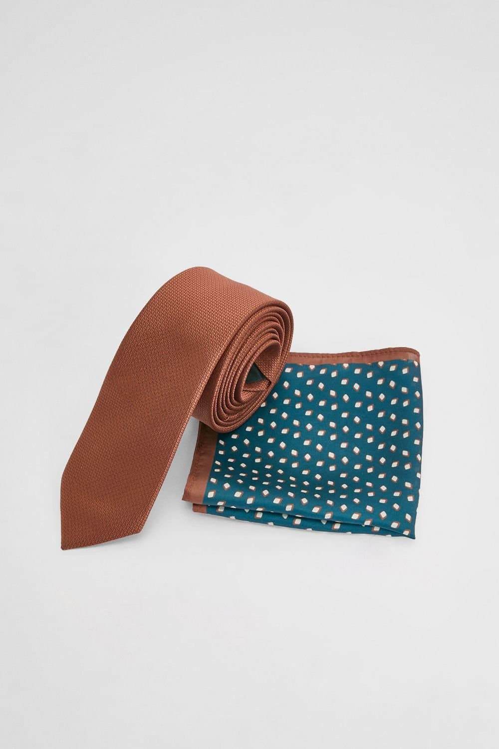 Burton Burton Men's Rust Textured Tie & Patterned Pocket Square