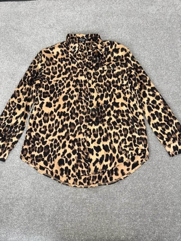 Nasty Gal Nasty Gal Leopard Print Oversized Shirt | UK 10 | Satin Silk Feel