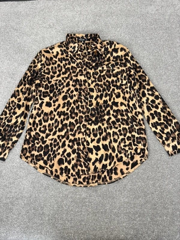 Nasty Gal Leopard Print Oversized Satin Silk Shirt