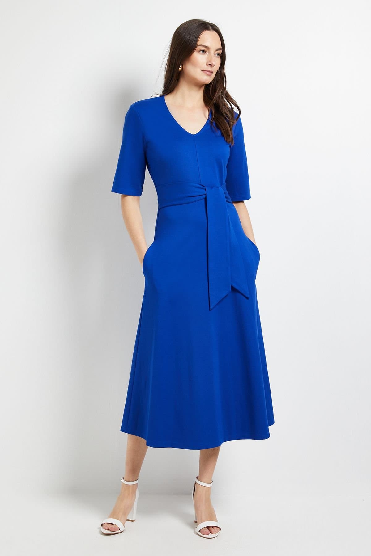 Principles Principles Women's Tailored Ponte Belted Midi Dress in Cobalt