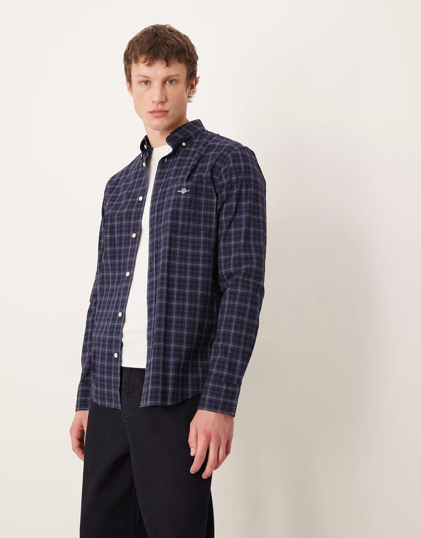 ASOS GANT Classic regular fit smart poplin checked shirt in Blue - 1