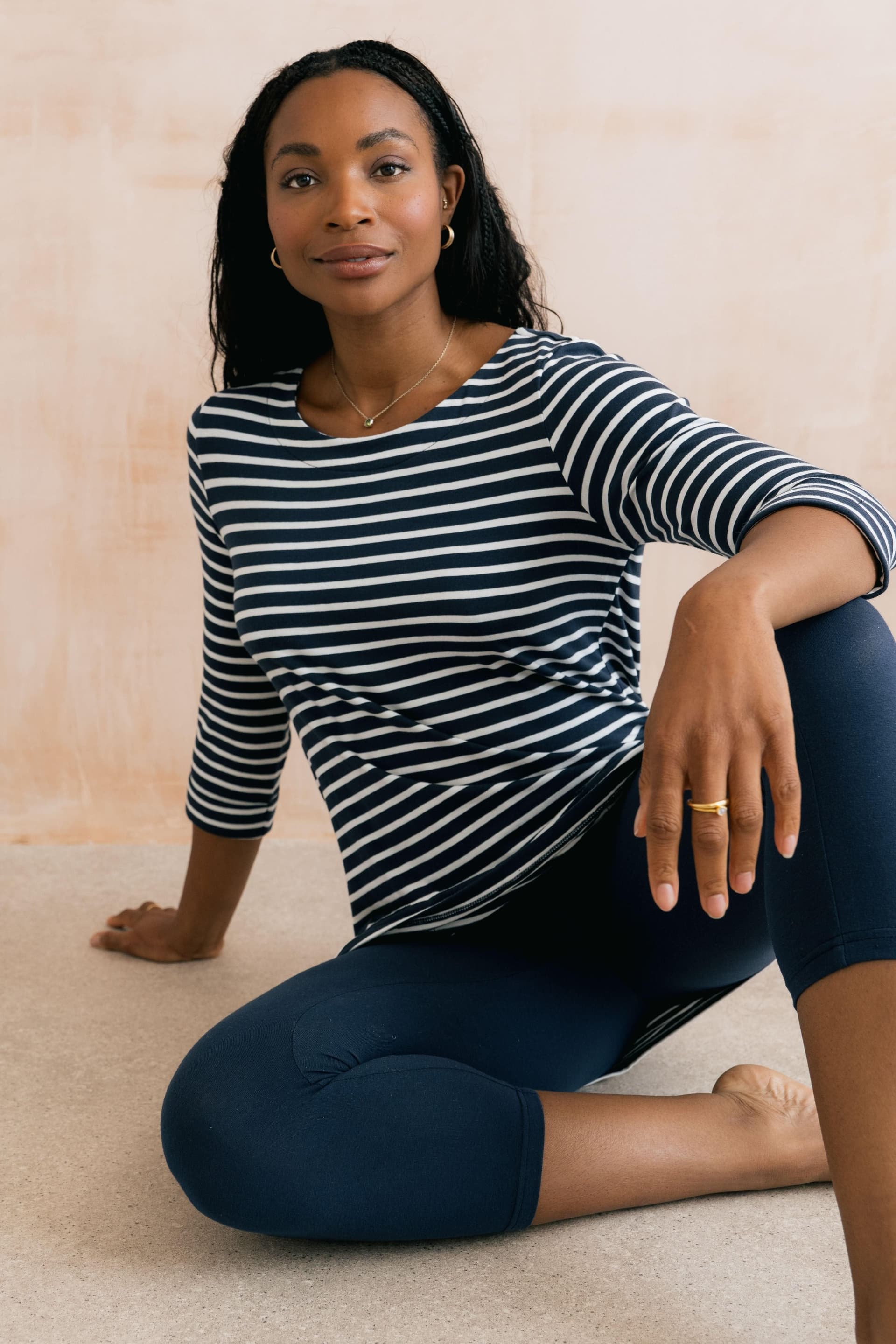 Lily & Me Lily & Me Blue Striped 3/4 Sleeve Jersey Tunic