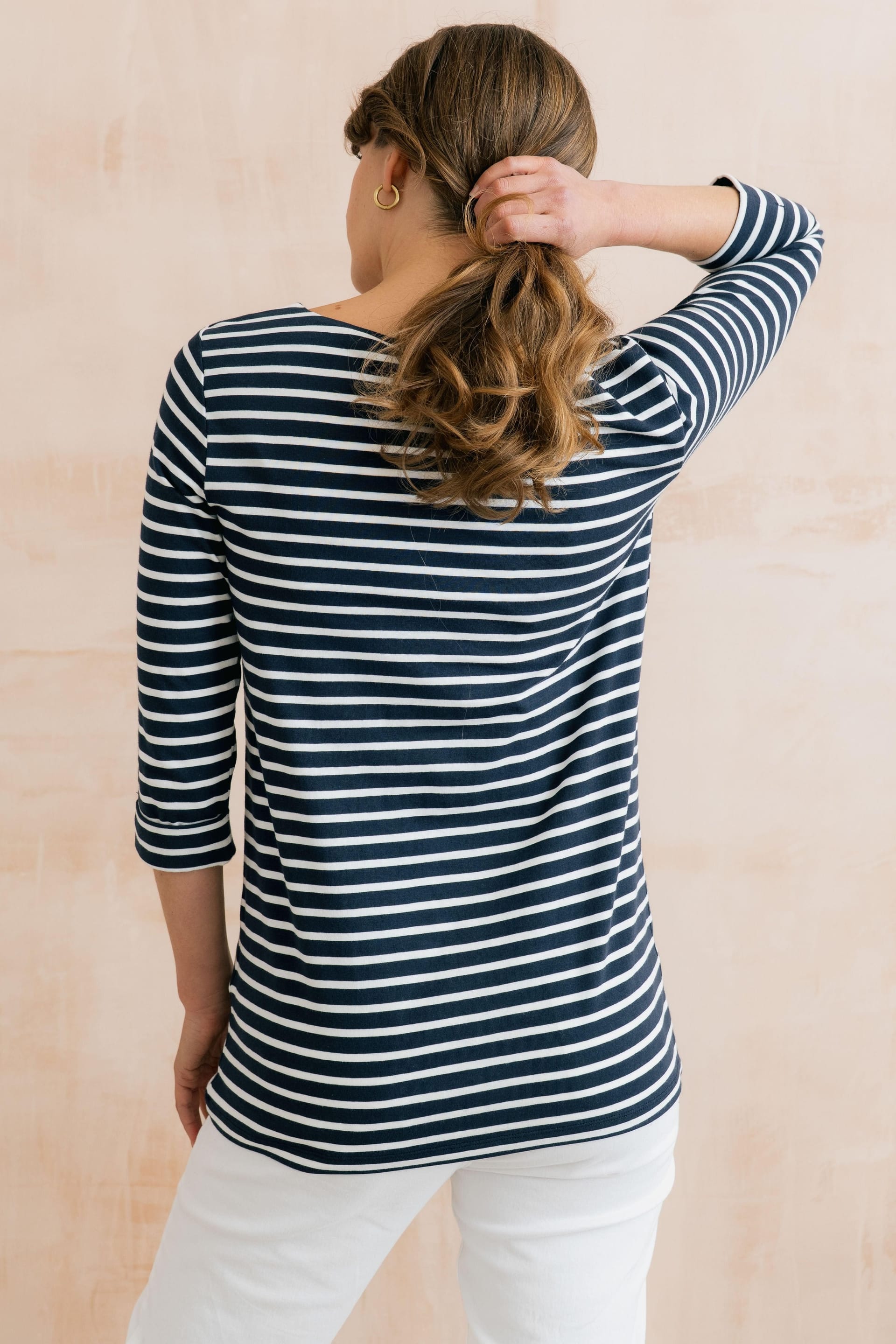 Lily & Me Lily & Me Women's Coastal 3/4 Sleeve Jersey Stripe Tunic in Blue - 4