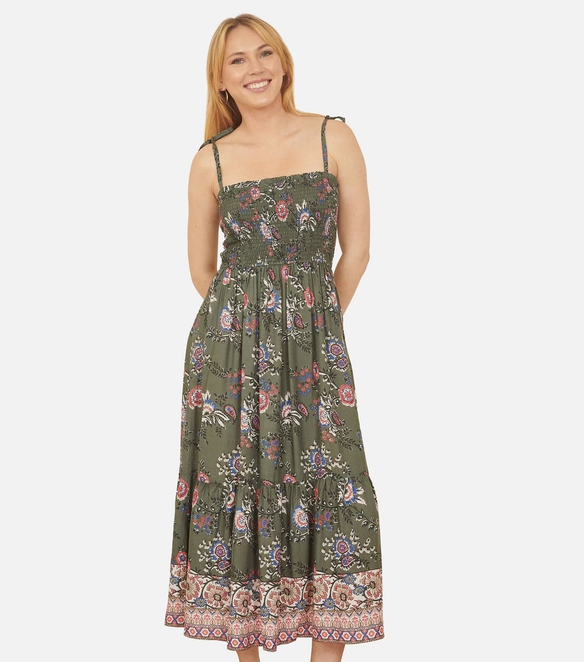 Yumi Women's Green Paisley Print Smocked Dress Yumi New Look