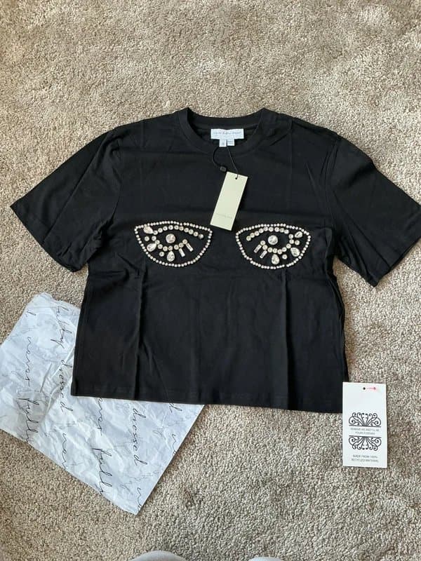 Never Fully Dressed Never Fully Dressed Black Crystal Eye Boob T-Shirt - NWT - Size S