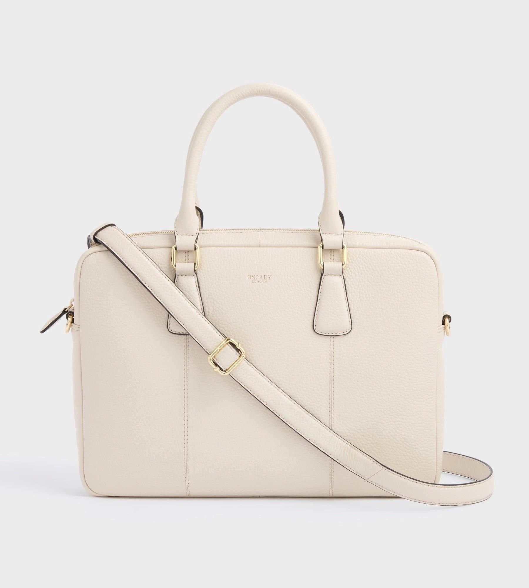 OSPREY LONDON OSPREY LONDON Women's The Adaline Leather Laptop Bag in Off-White
