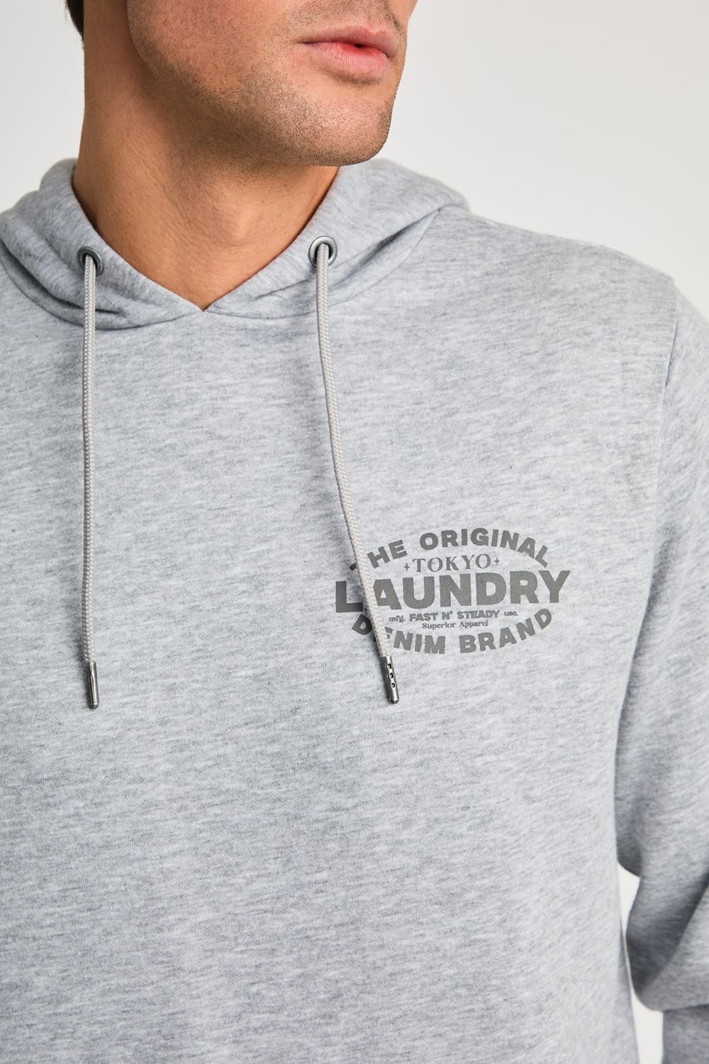 Tokyo Laundry Tokyo Laundry Men's Printed Hoody with Drawcord in Light Grey - 4