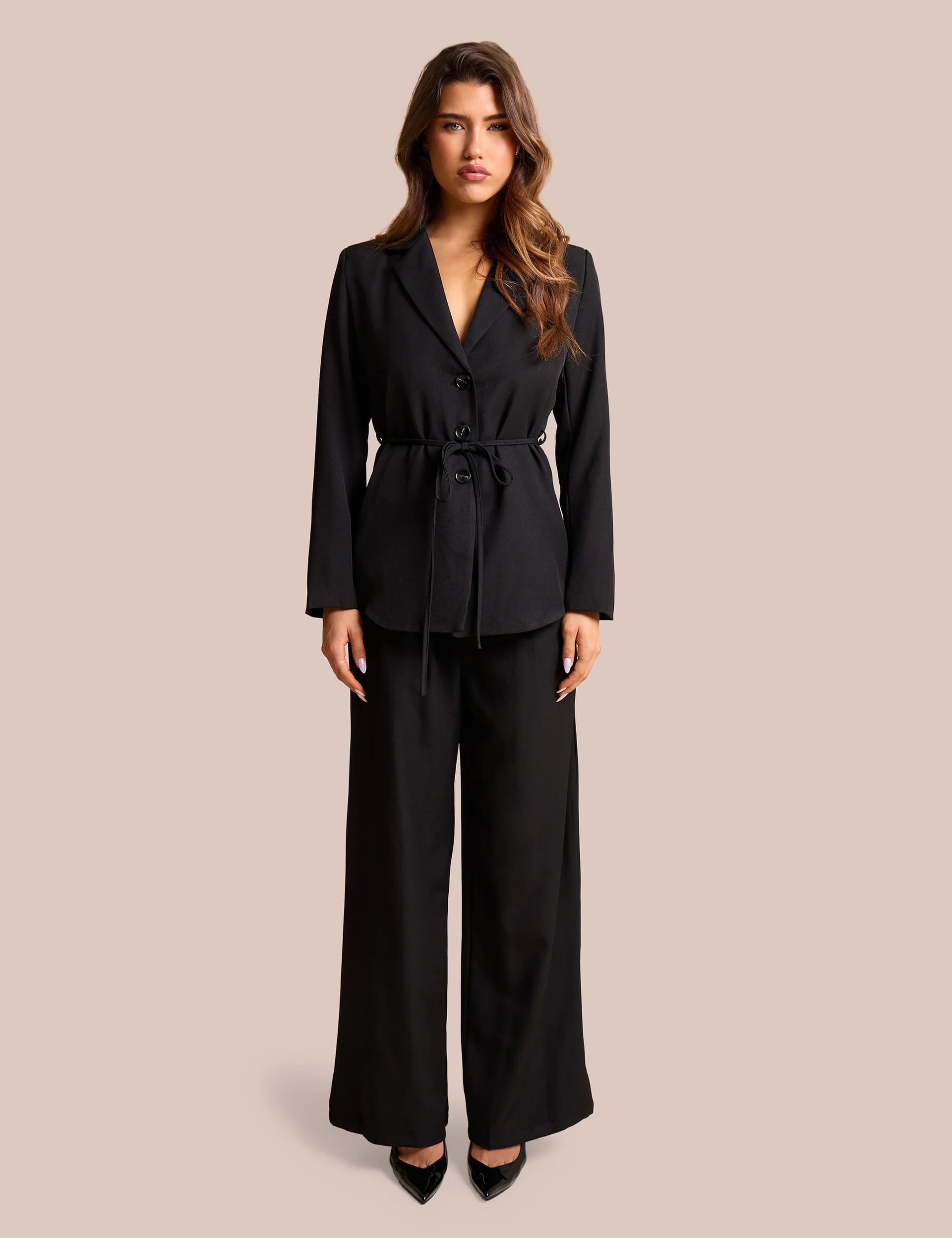 Public Desire UK Black High Waist Tailored Wide Leg Trouser