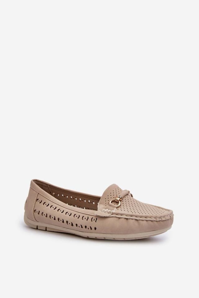 Love Lace Love Lace Women's Openwork Moccasins with Gold Front Decoration & Soft Insole in Beige - 2
