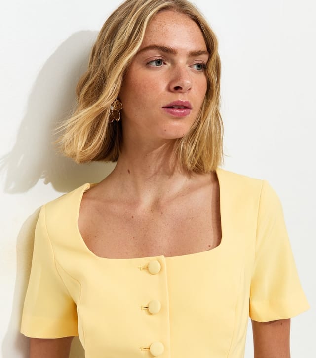 New Look Women's Light Yellow Square Neck Short Sleeve Blazer New Look - 2
