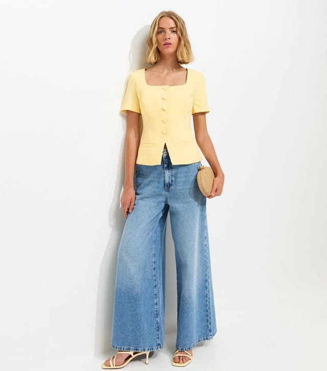 New Look Women's Light Yellow Square Neck Short Sleeve Blazer New Look - 3