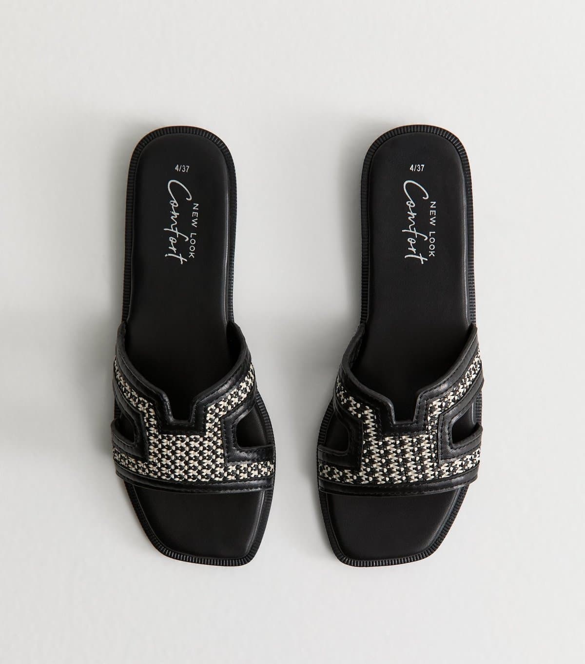 New Look Women's Black Raffia And Faux Leather Sandals Vegan New Look