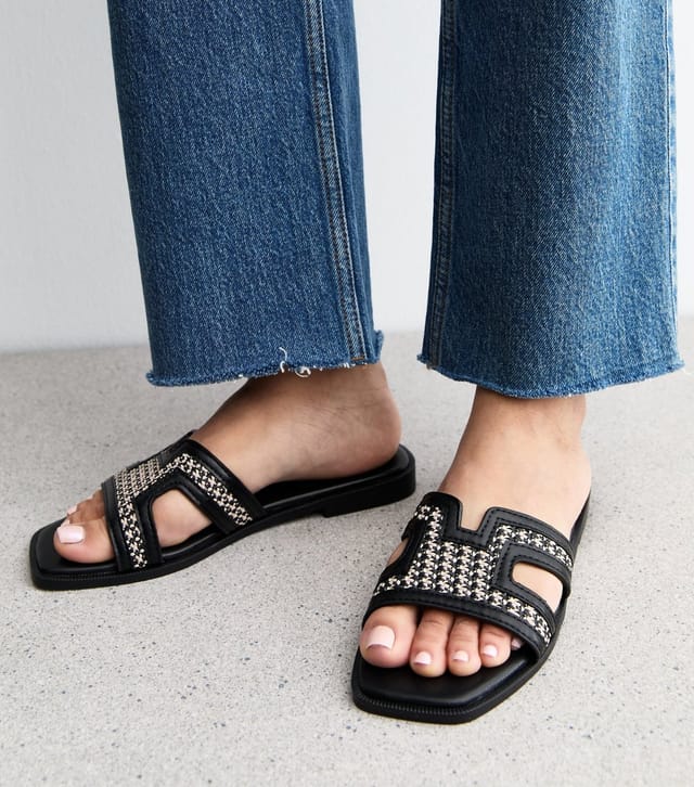 New Look Women's Black Raffia And Faux Leather Sandals Vegan New Look - 2