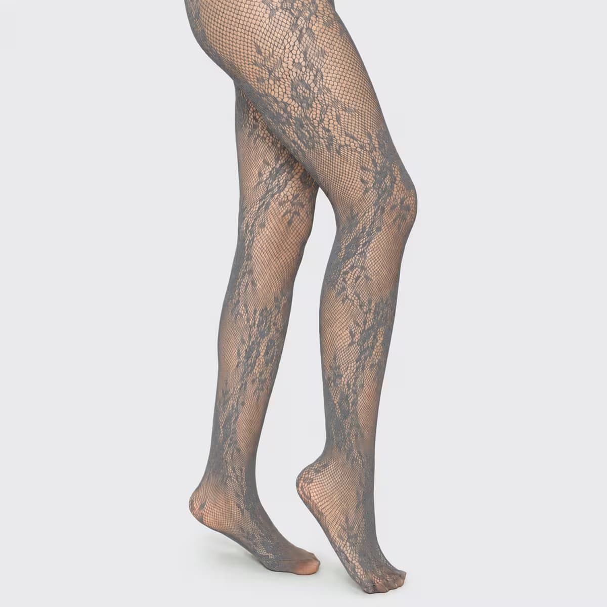 EGO Floral Pattern Detail Fishnet Tights In Grey, Women's Size UK 0