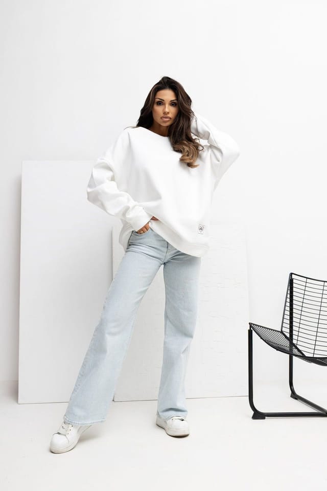 Love Lace Love Lace Women's Cotton Elastane Crew Neck Lined Sweatshirt in White - 2