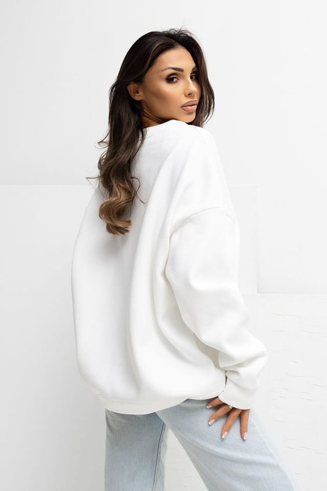 Love Lace Love Lace Women's Cotton Elastane Crew Neck Lined Sweatshirt in White - 3