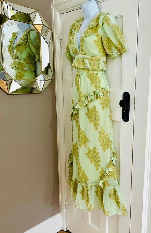 ASOS Design Ruffled two piece maxi dress wedding special occasion holiday party evening 8/10