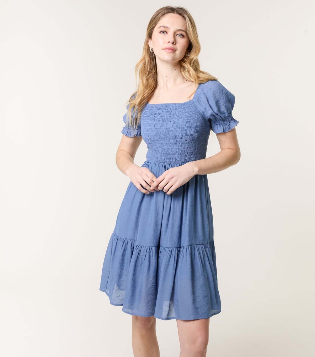 Blue Vanilla Women's Blue Puff Sleeve Mini Smock Dress Blue Vanilla New Look