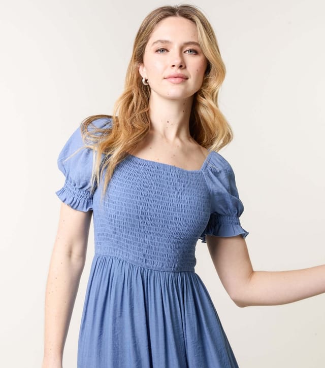 Blue Vanilla Women's Blue Puff Sleeve Mini Smock Dress Blue Vanilla New Look - 2