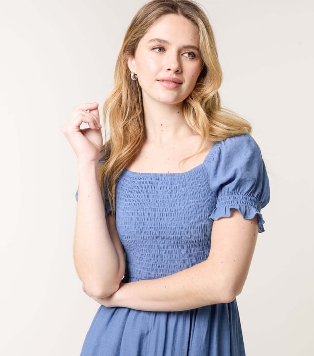 Blue Vanilla Women's Blue Puff Sleeve Mini Smock Dress Blue Vanilla New Look - 3