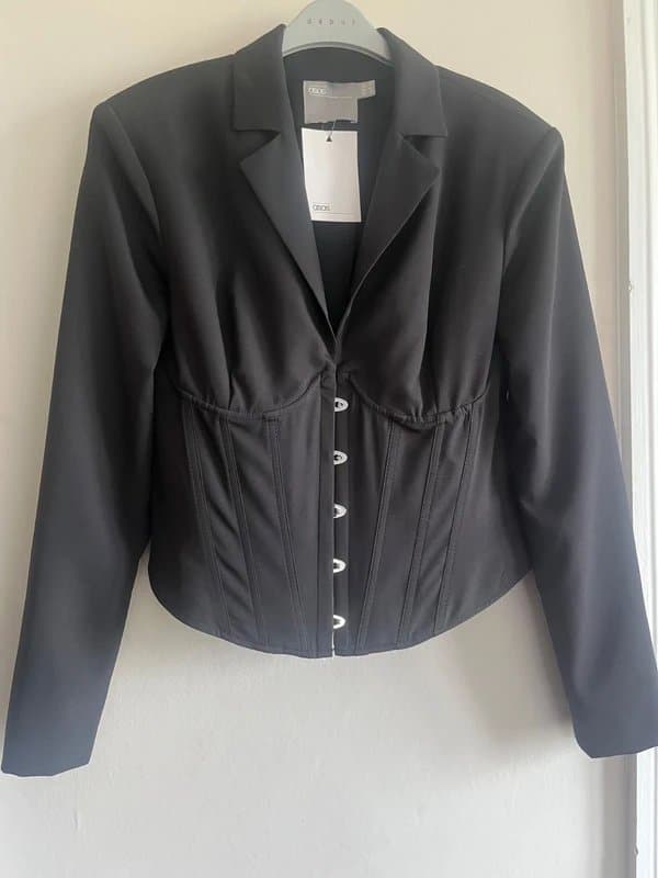 ASOS ASOS black corset blazer front busk closure metal studs and loops size 14
