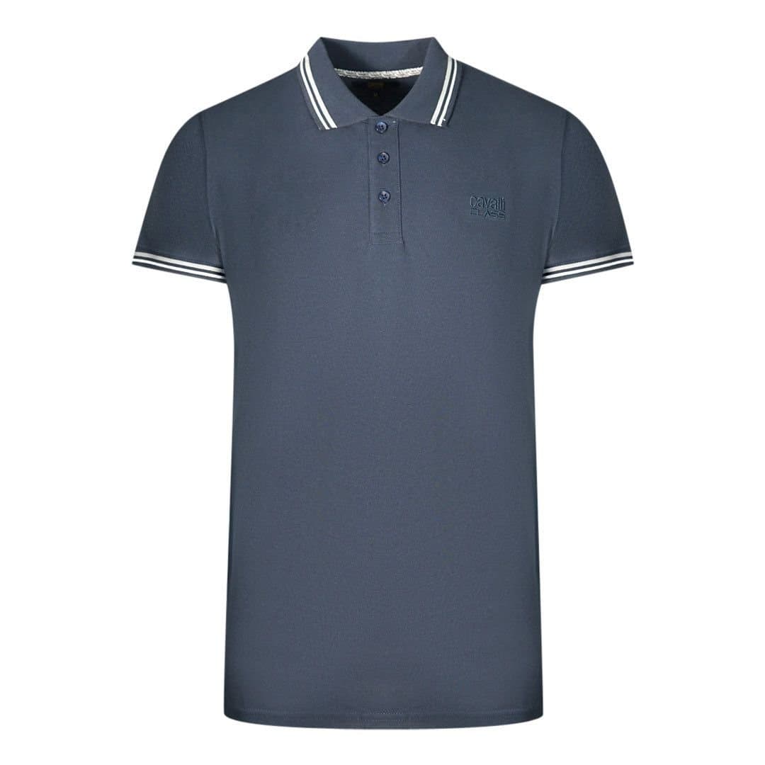 Cavalli Class Cavalli Class Men's Twinned Tipped Collar Navy Blue Polo Shirt