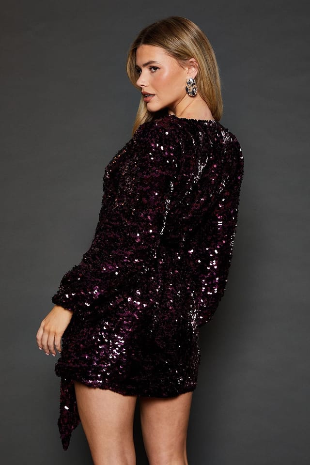 Dorothy Perkins Dorothy Perkins Women's Dp Luxe Petite Sequin Wrap Mini Dress in Berry - 3