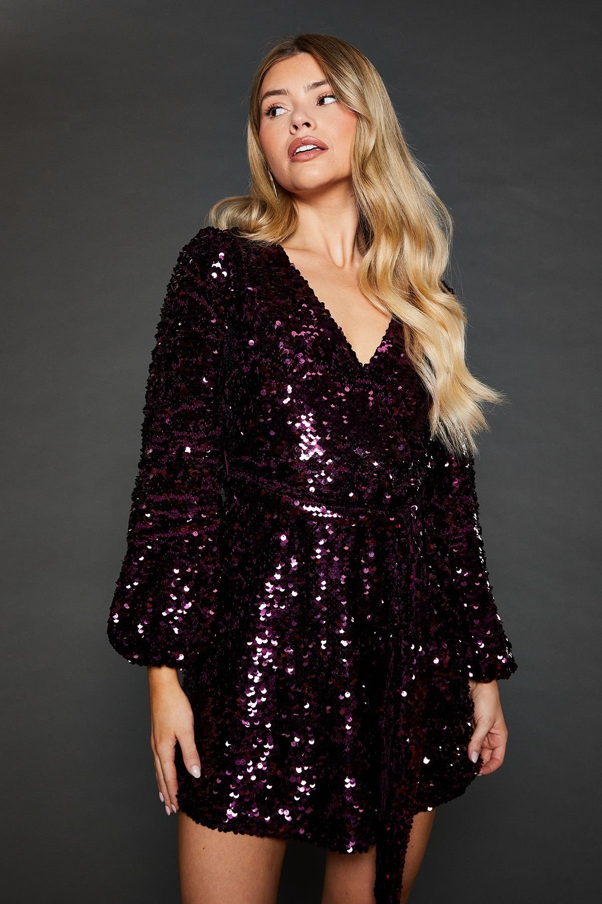 Dorothy Perkins Dorothy Perkins Women's Dp Luxe Petite Sequin Wrap Mini Dress in Berry - 4