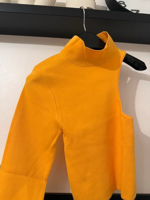 Collusion Collusion Compact Knitted One Shoulder Top Orange UK6 | Asymmetric Ribbed Fit | BNWT Trendy