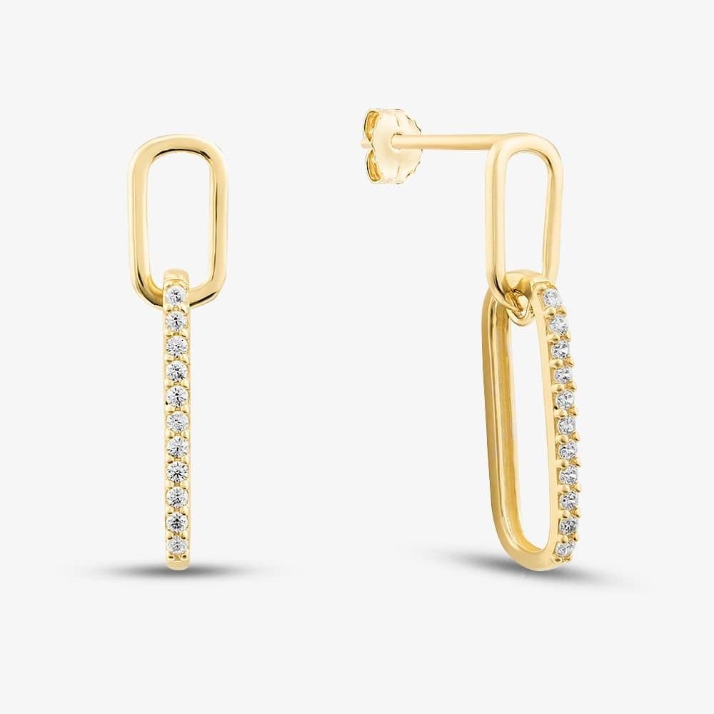 T.H.Baker T.H.Baker Women's 9ct Yellow Gold CZ Oval Double Link Drop Earrings 1.56.0006