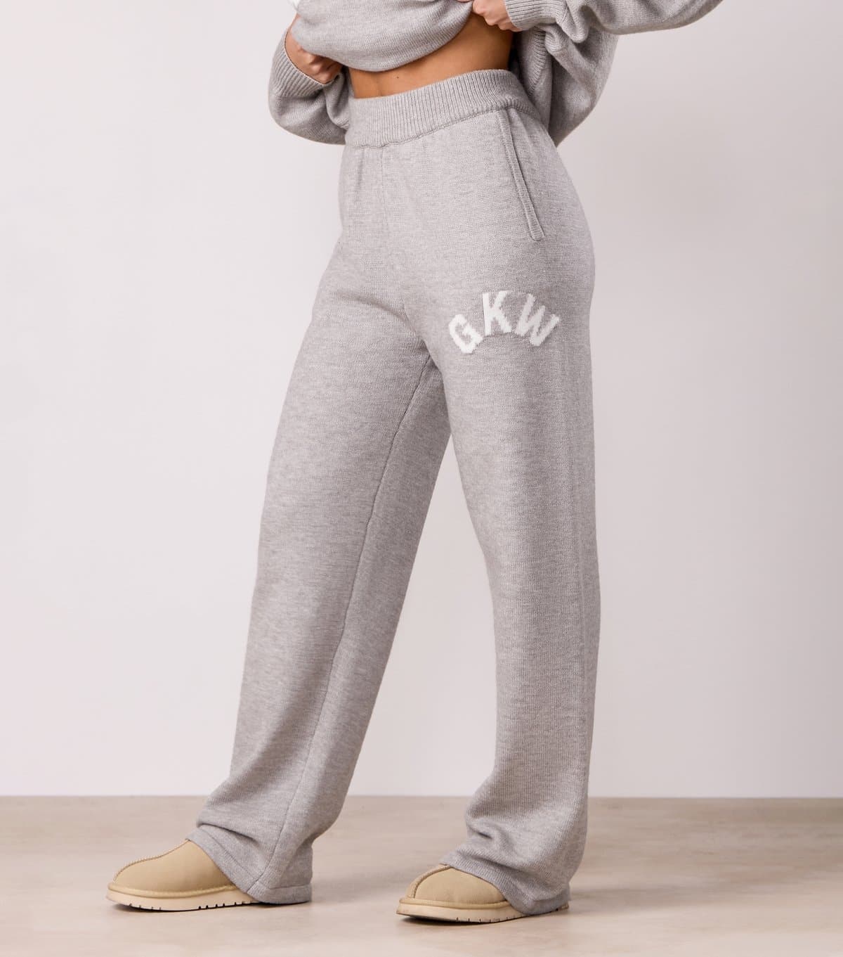 Gym King Women's Grey Knit Contrast Logo Straight Leg Trousers Gym King New Look