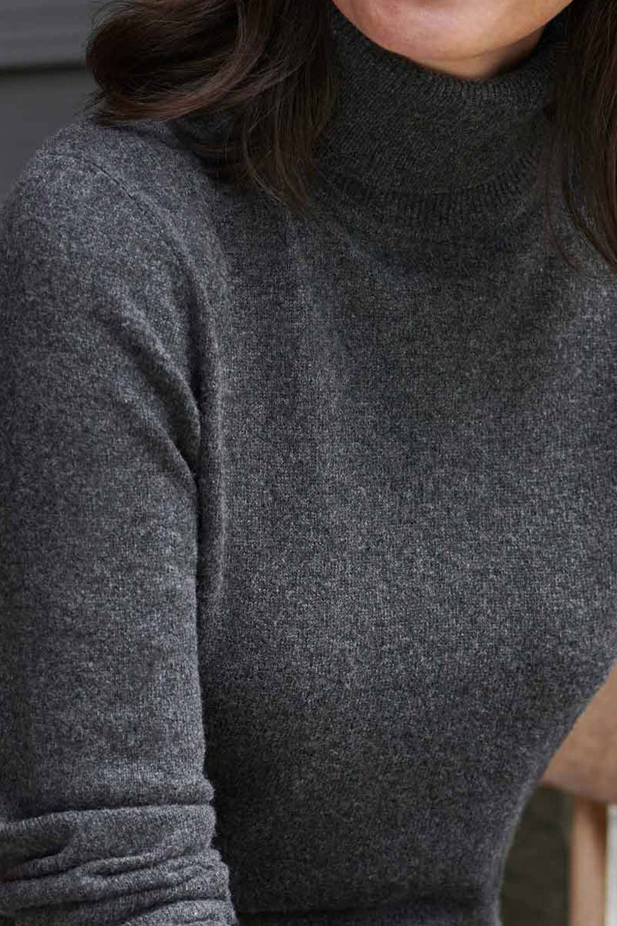 WoolOvers WoolOvers Women's Cashmere & Merino Fitted Polo Neck Knitted Jumper in Dark Grey - 2