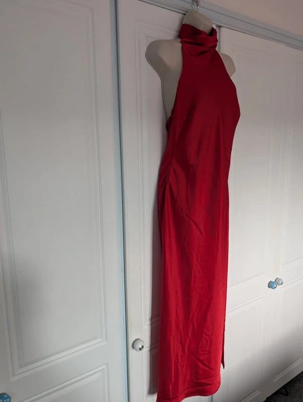 Jarlo Jarlo high neck satin midi dress in red size 10 - 1