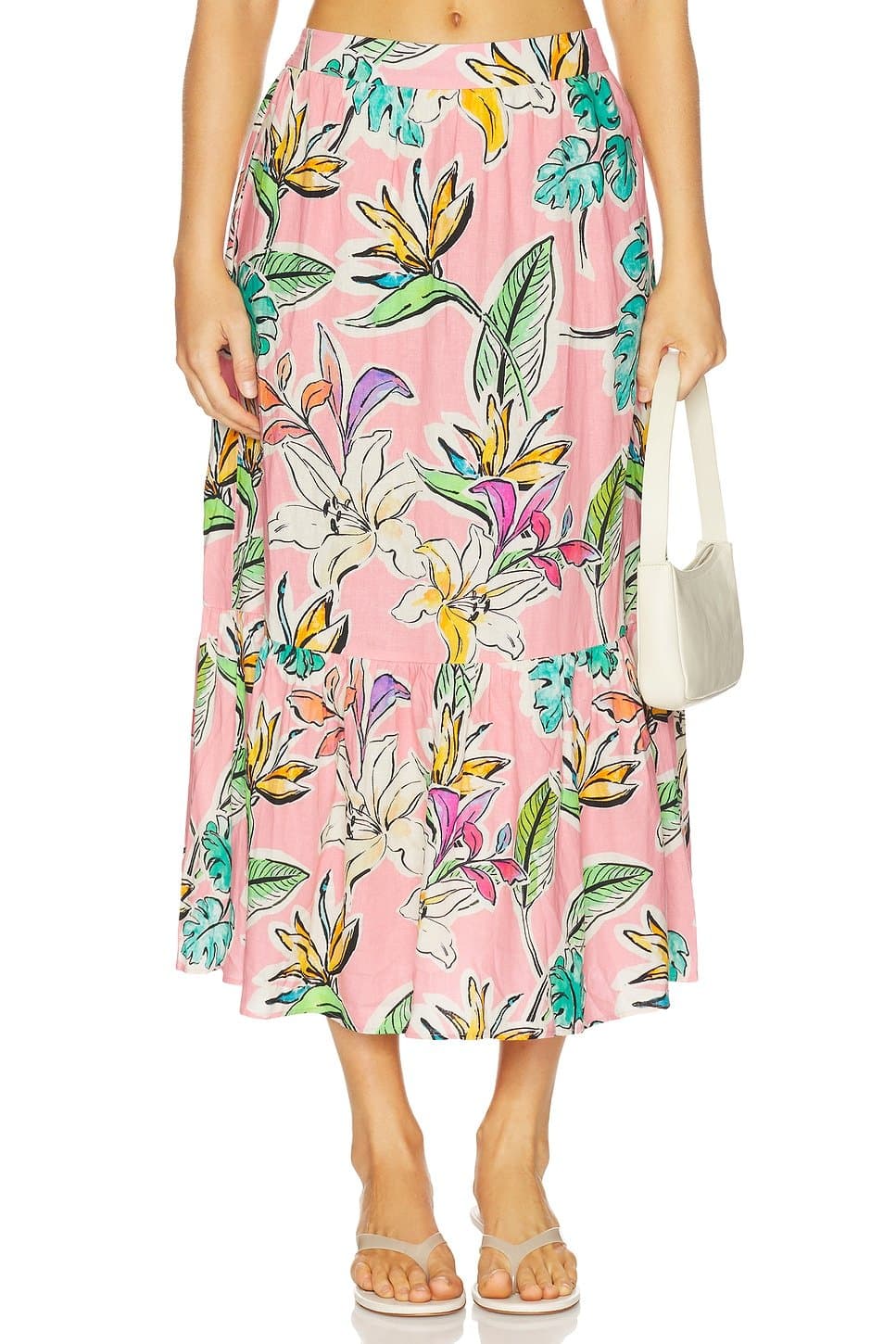 revolve Revolve Tropical Bliss Pink Floral Midi Skirt