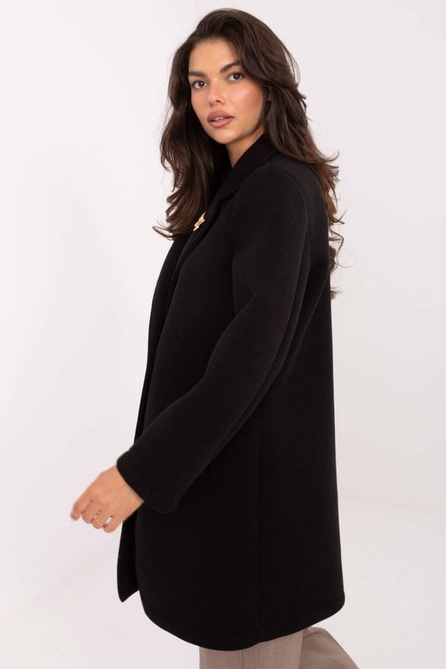 Love Lace Love Lace Women's Elegant Foam Coat with Lapel Brooch in Black - 2