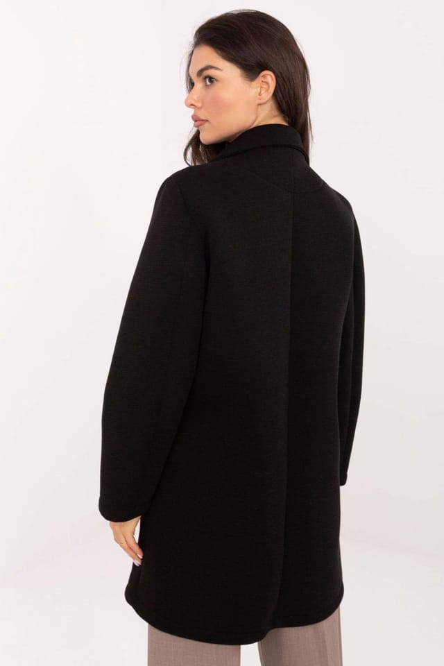 Love Lace Love Lace Women's Elegant Foam Coat with Lapel Brooch in Black - 3