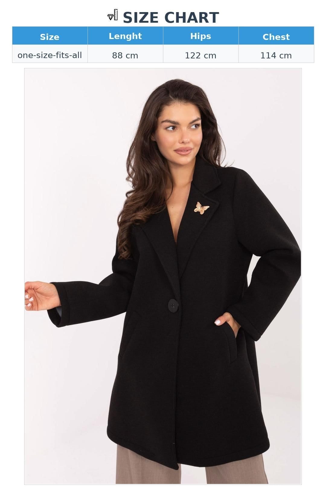 Love Lace Love Lace Women's Elegant Foam Coat with Lapel Brooch in Black - 4